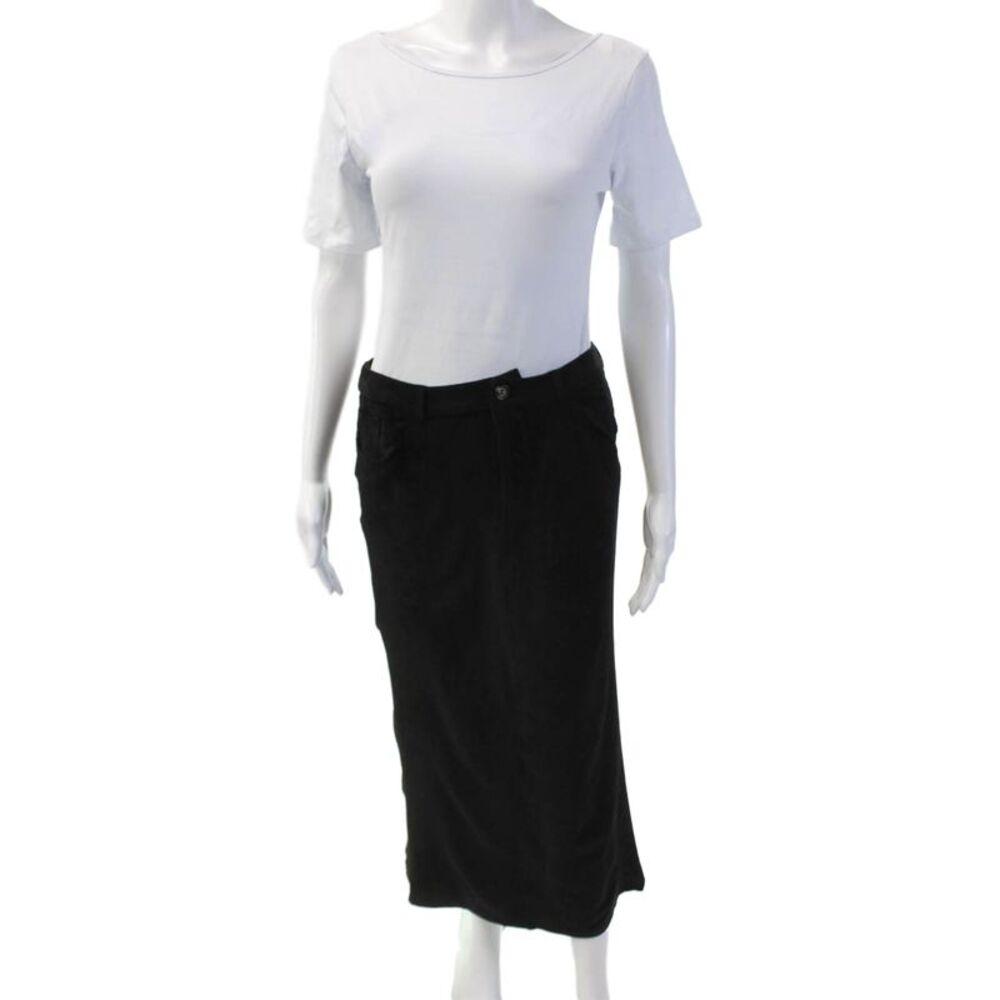 Muze Womens Faux Suede 5 Pocket Solid Midi Skirt Black Size M